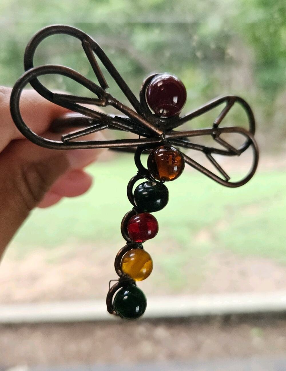 4pc Vintage Dragonfly Beaded Napkin Rings Metal & Beaded Red Amber Green